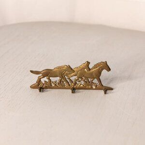 Small Brass Horse Wall Hook with 3 Hooks